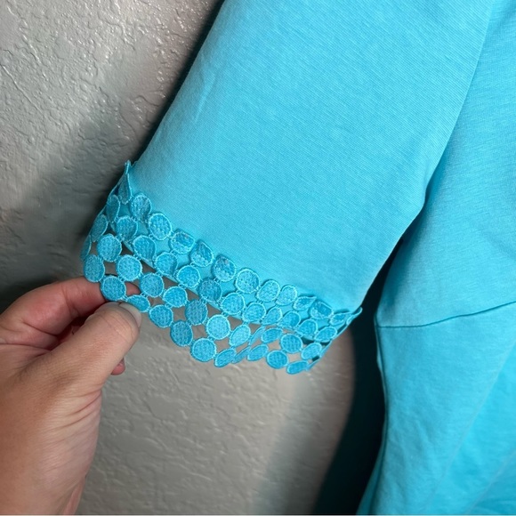 Blue Talbots Top W/Lace Sleeve - Picture 4 of 8